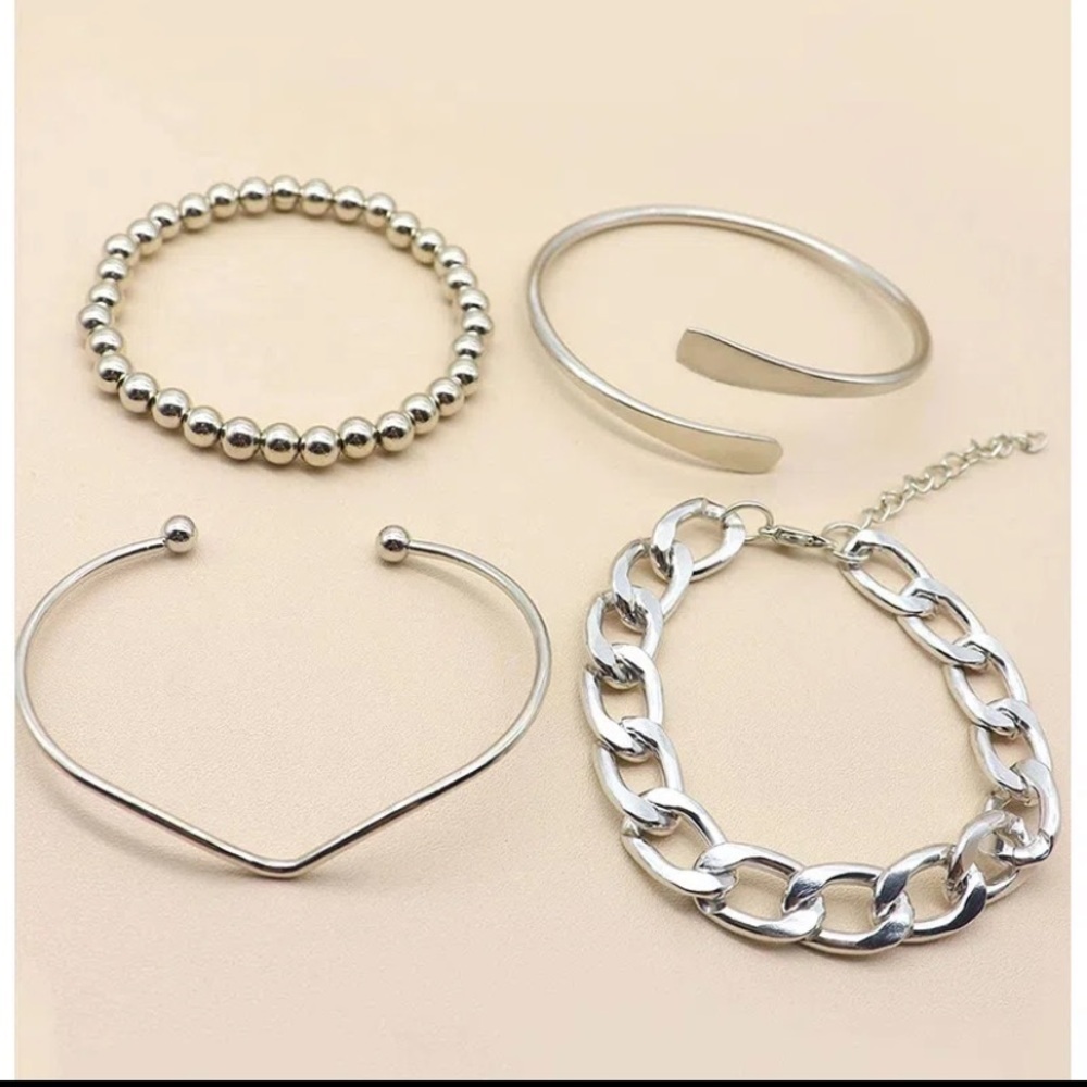 Silver Fashion Jewelry New Four Piece Bracelet Arm Set. - Picture 2 of 2